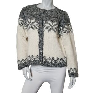 Nomadic Traders Womens Large Sweater Knit Button Down Grey & Cream Wool Acrylic